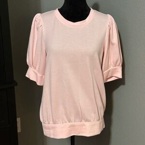 Crown & Ivy Blouse Medium Pink Puff Sleeve Knit Top NWT Feminine Soft Girl